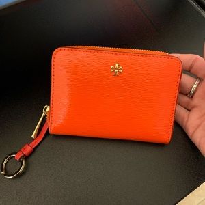 Red/orange Tory Burch Robinson zip coin case